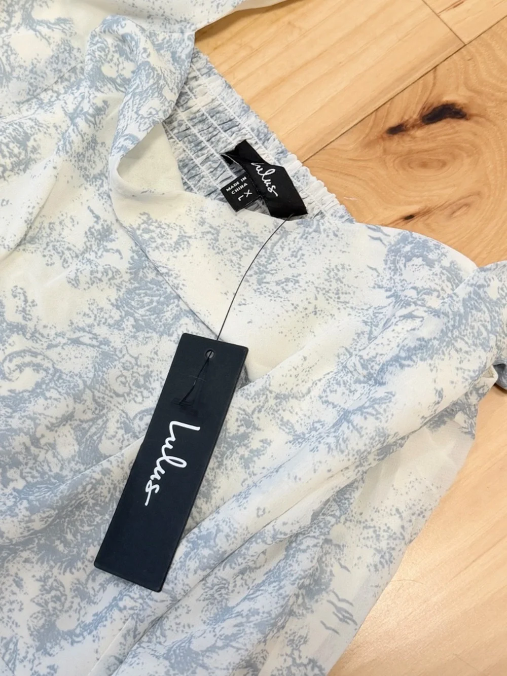 NWT Lulus Summer Invite White and Blue Toile Tie-Strap Tiered Midi Dress - Picture 6 of 7